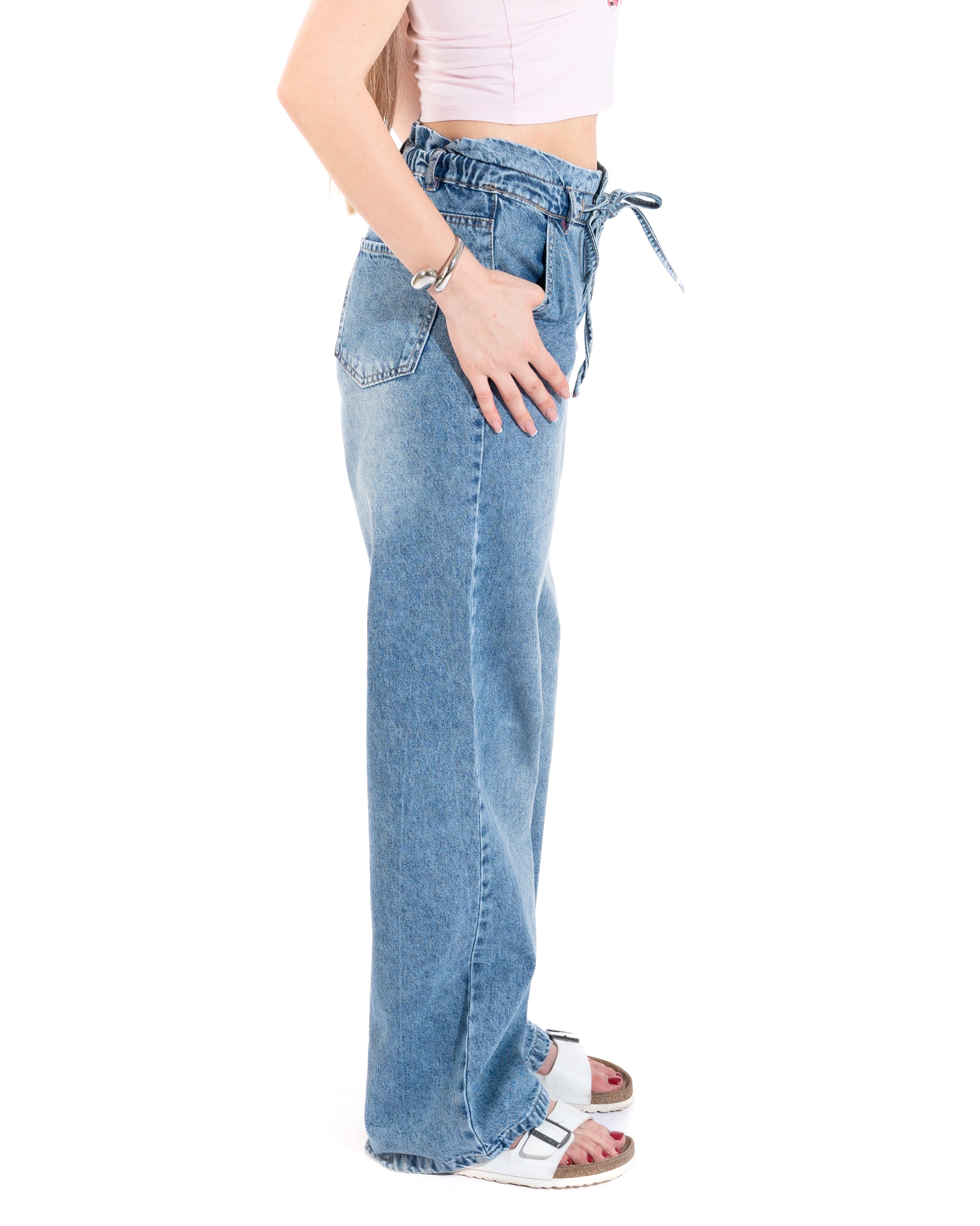 Paperbag Wide-Leg Denim Pants
