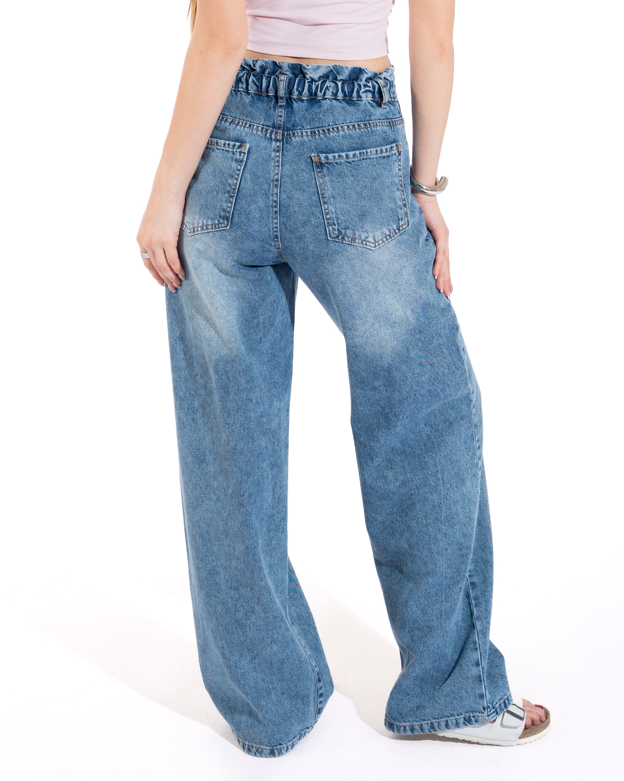 Paperbag Wide-Leg Denim Pants