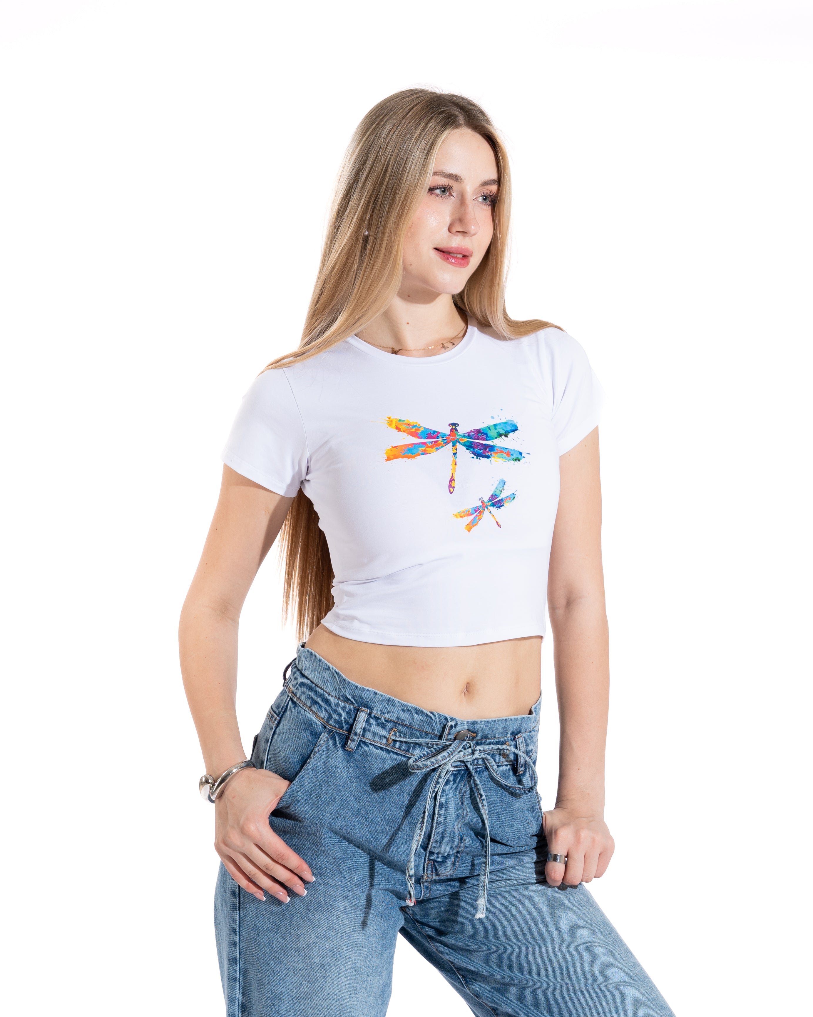 Watercolor Dragonfly Cropped Tee