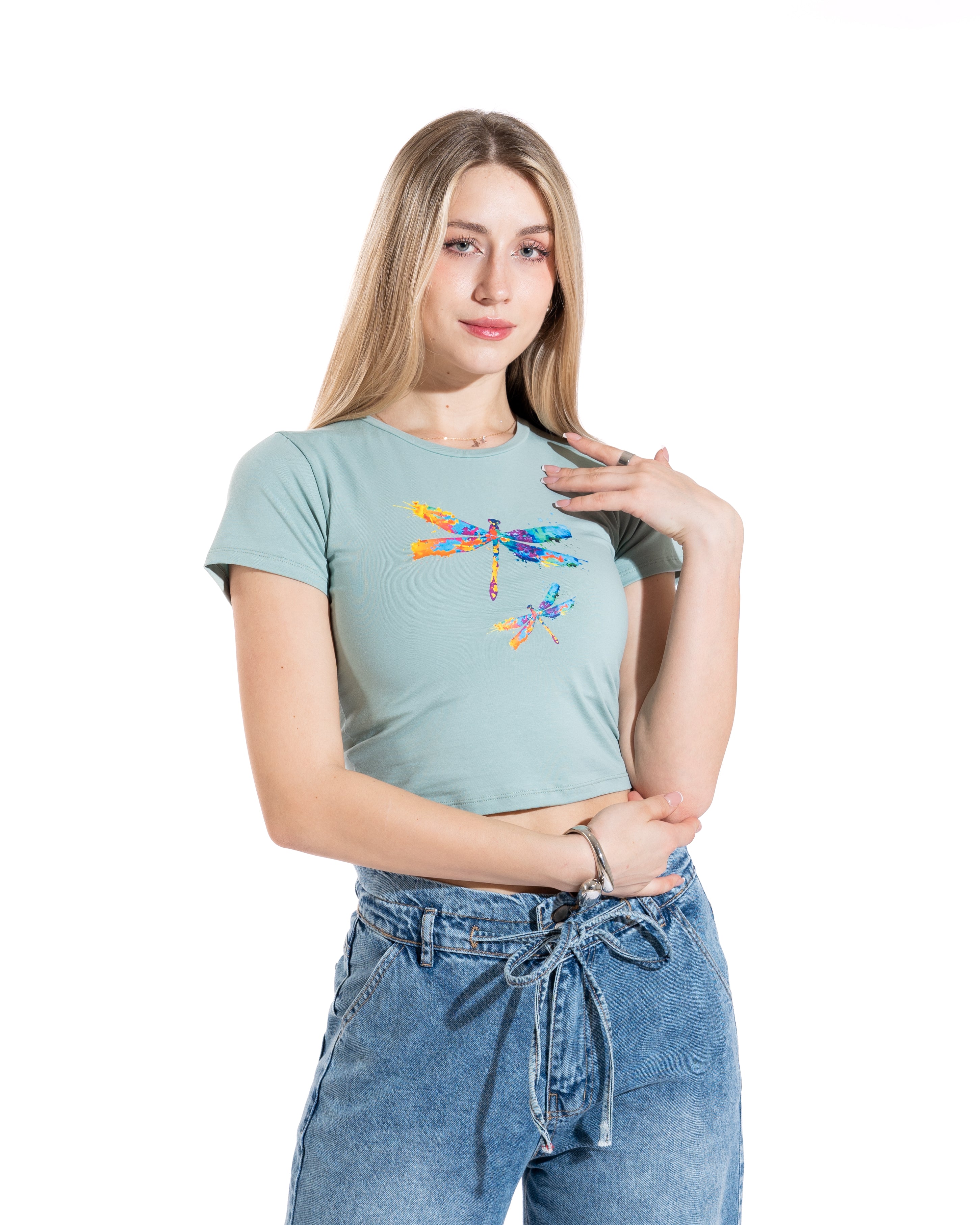 Watercolor Dragonfly Cropped Tee