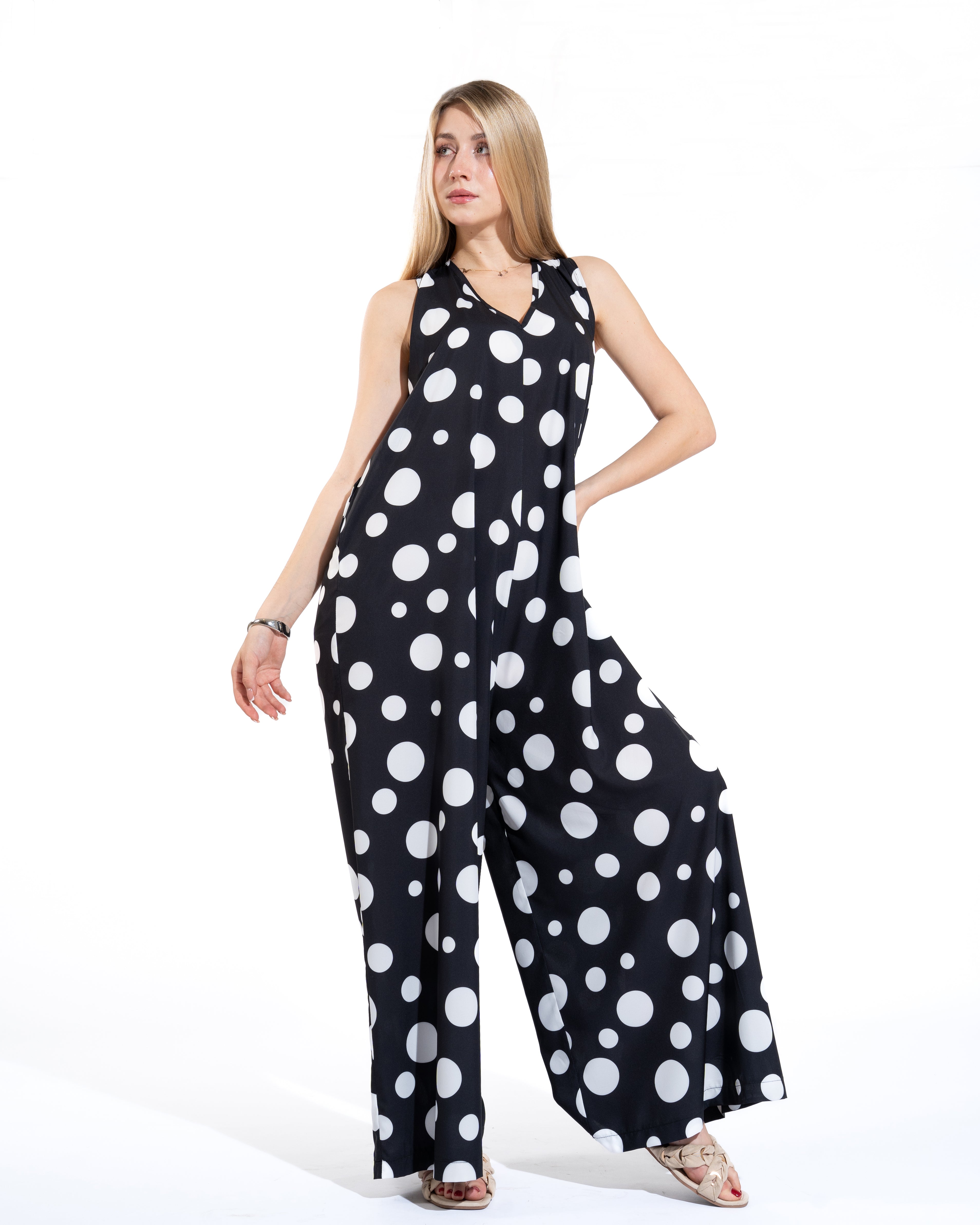 Polka Dot Halter Wide-Leg Jumpsuit