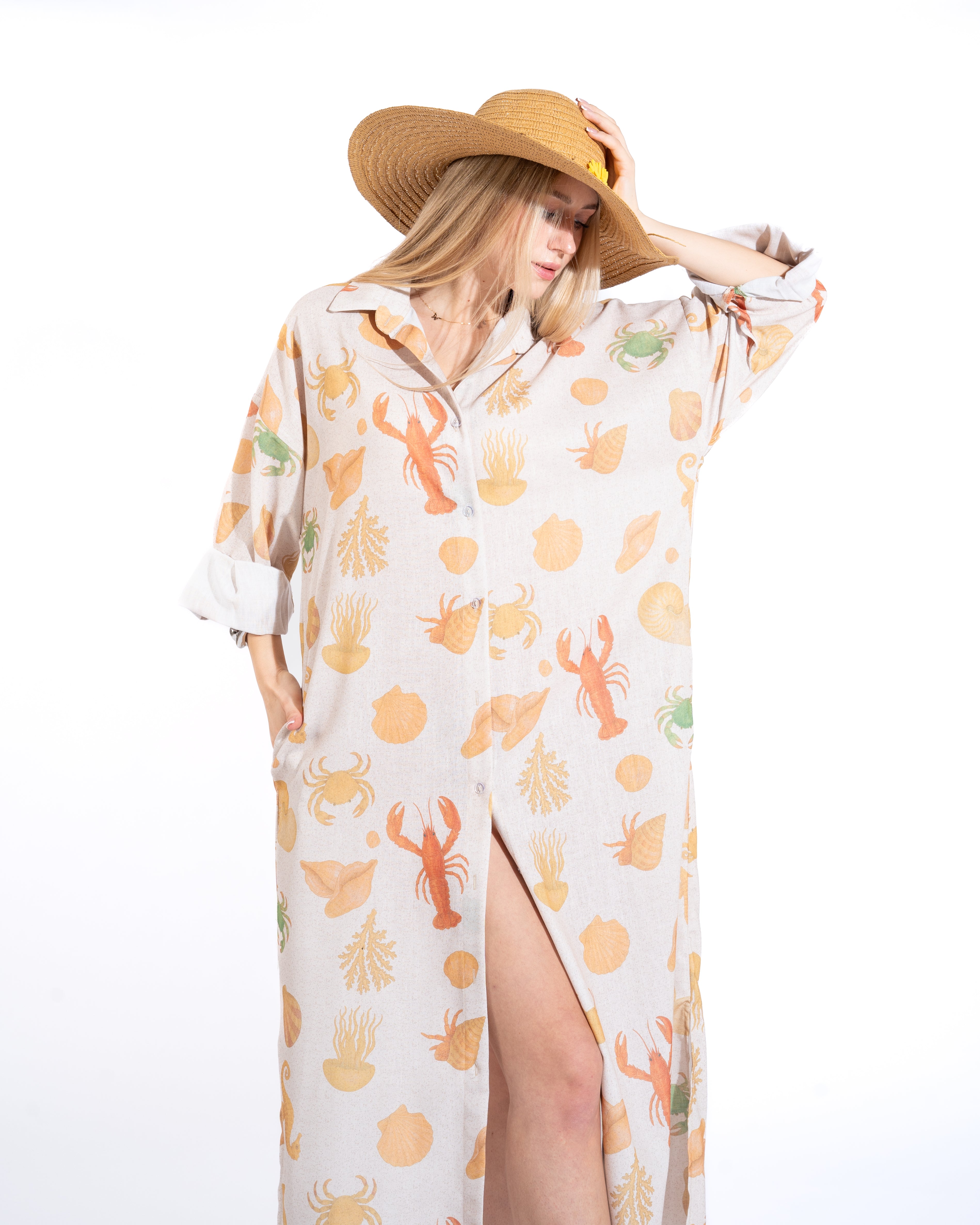 Coastal Print Shirt Maxi Dress