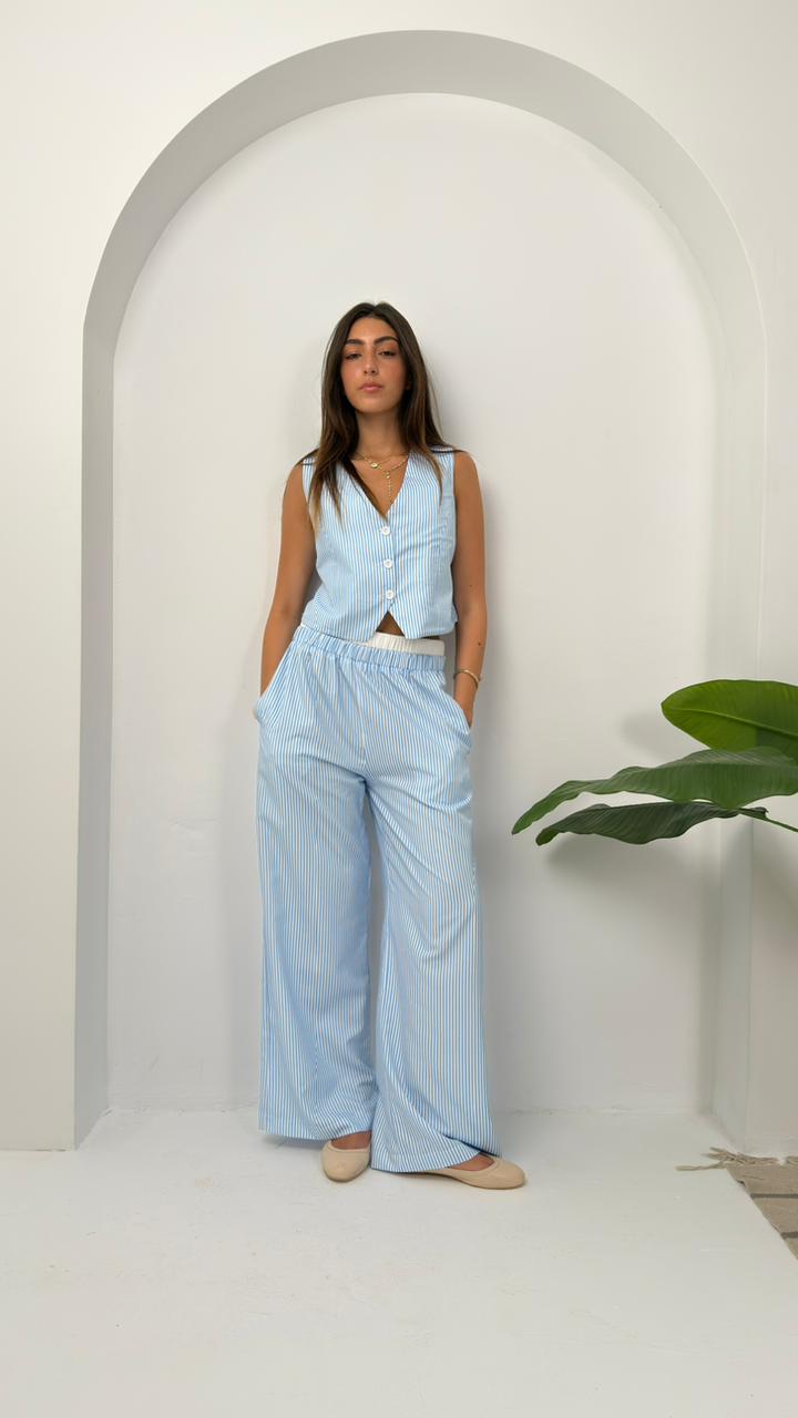 Sky Stripe Sleeveless Button Vest
