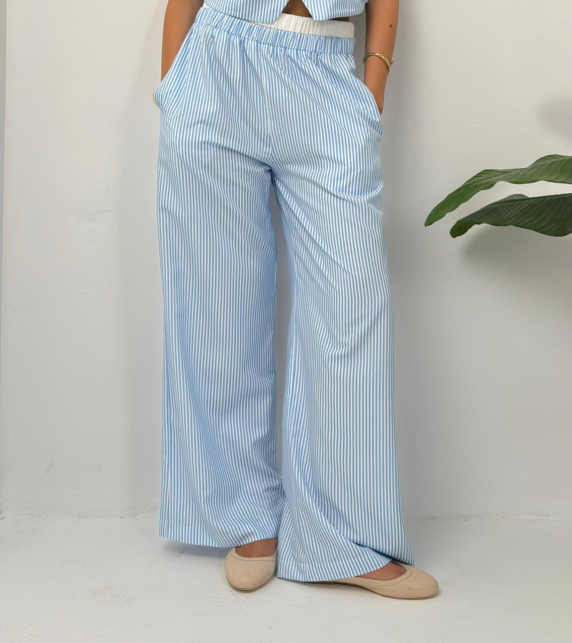 Sky Stripe Relaxed Wide-Leg Pants
