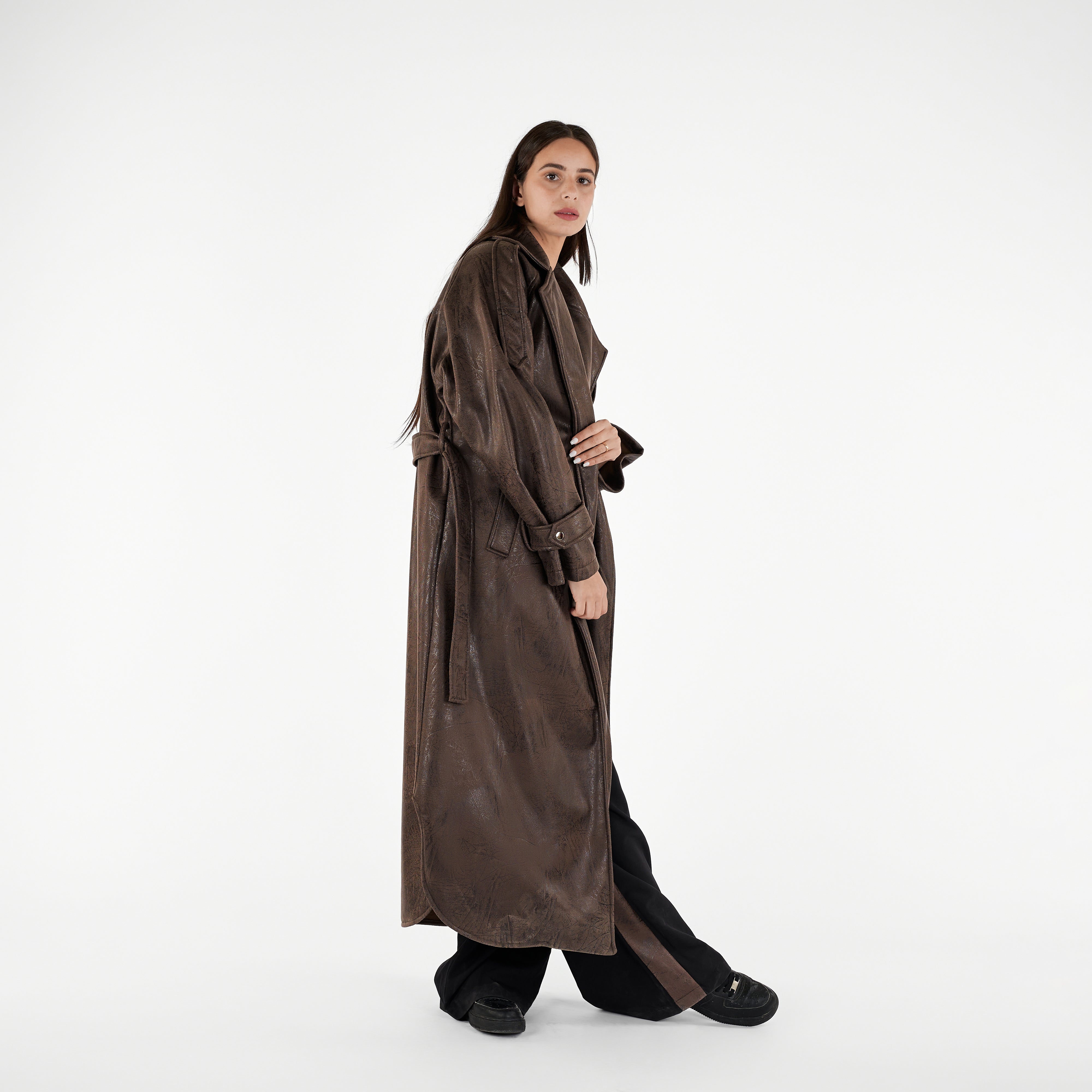 Faux Leather Longline Coat