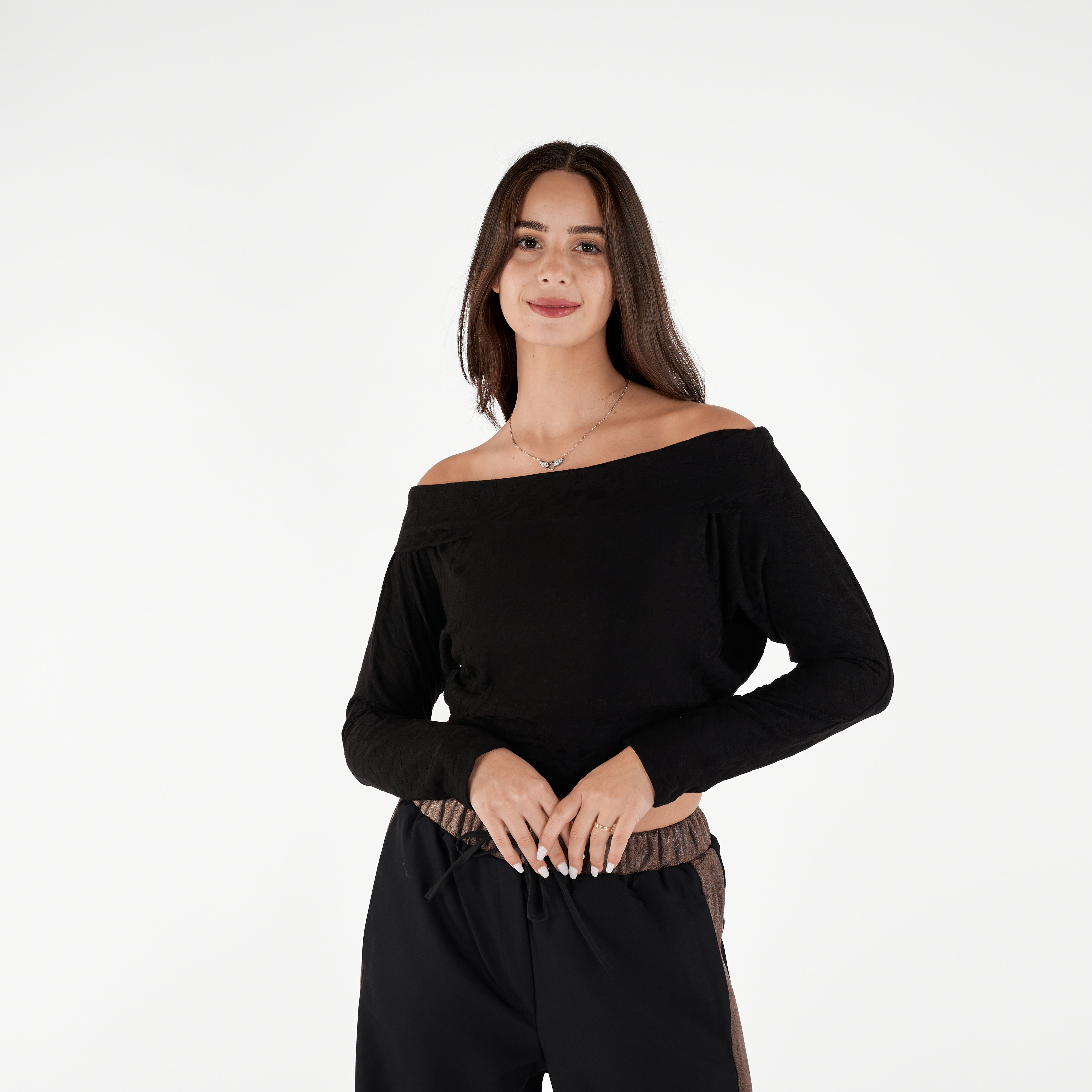 Off Shoulder Long Sleeve Cropped Blouse