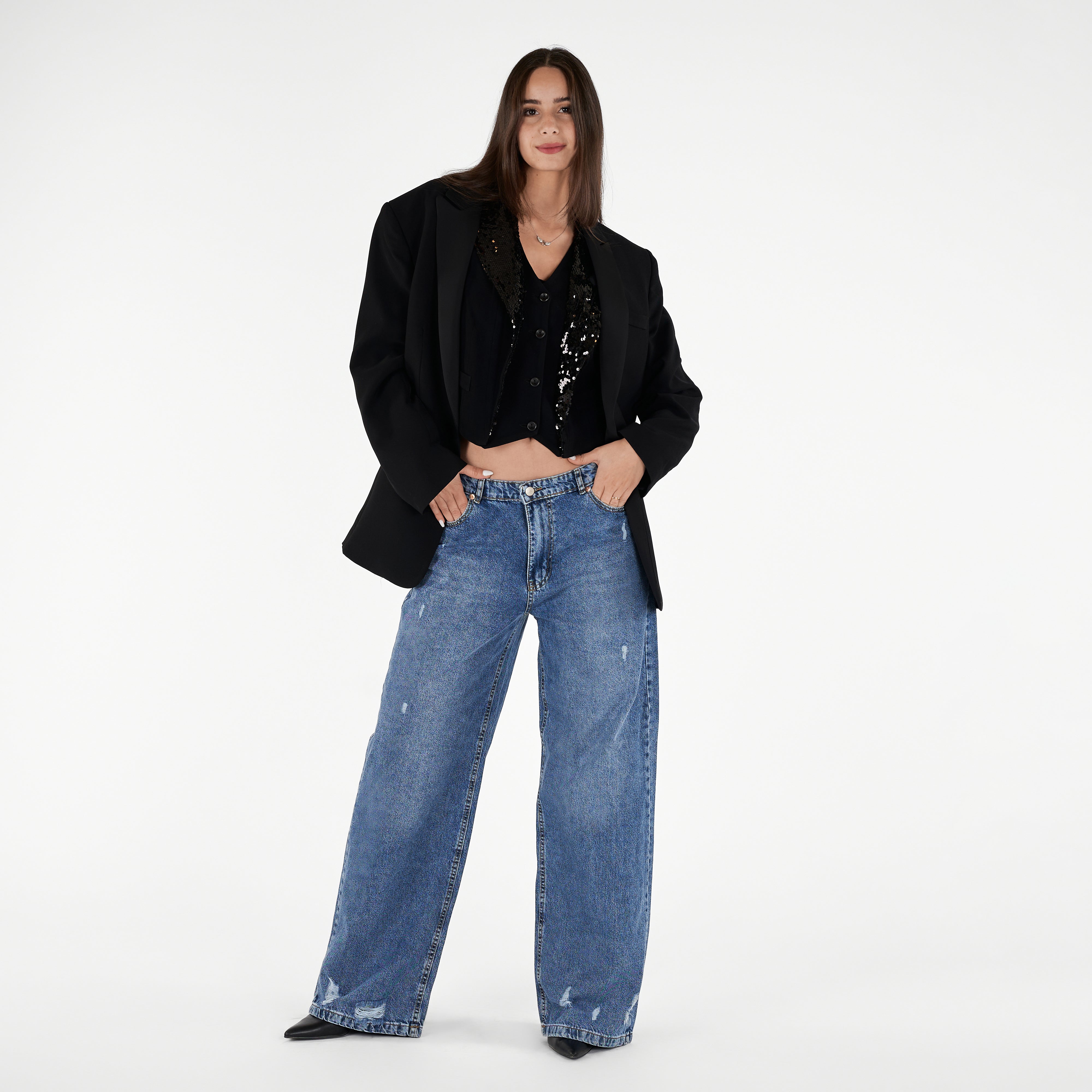 Wide Leg Denim Pants