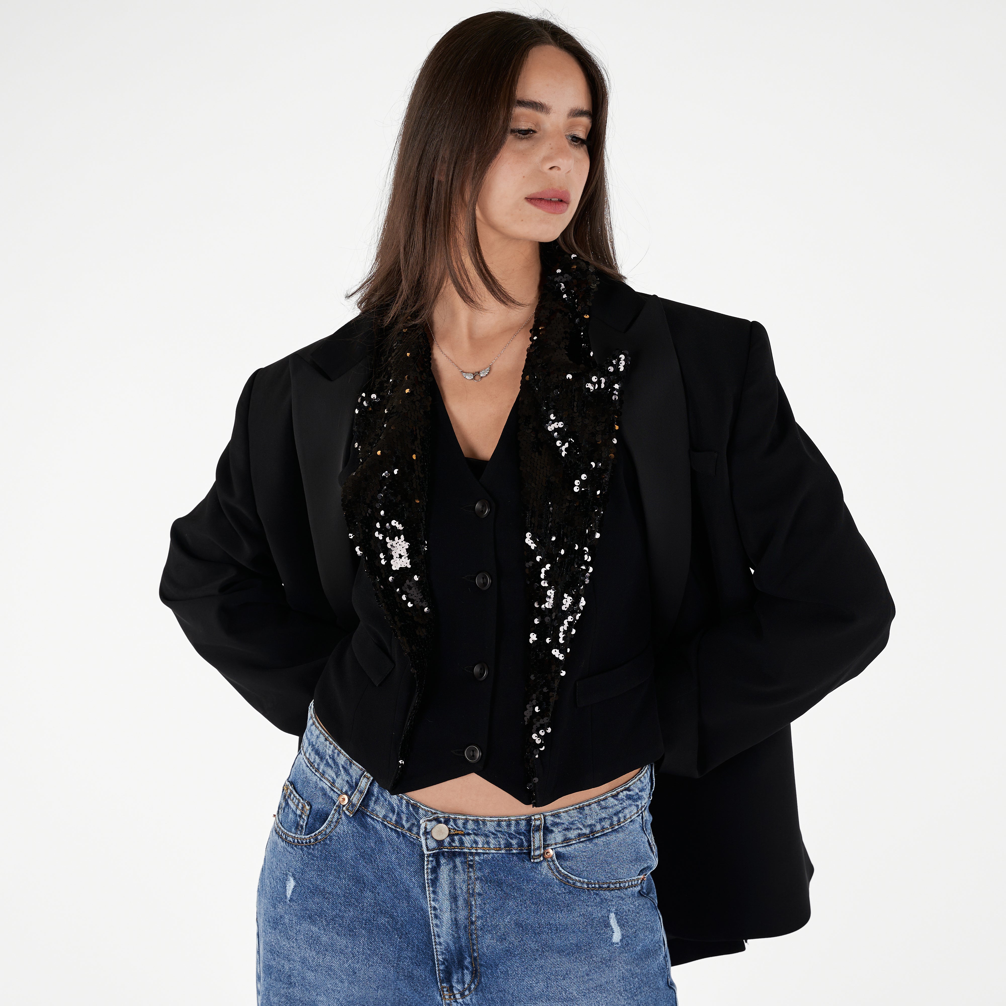 Sequins Sleeve Less Vest