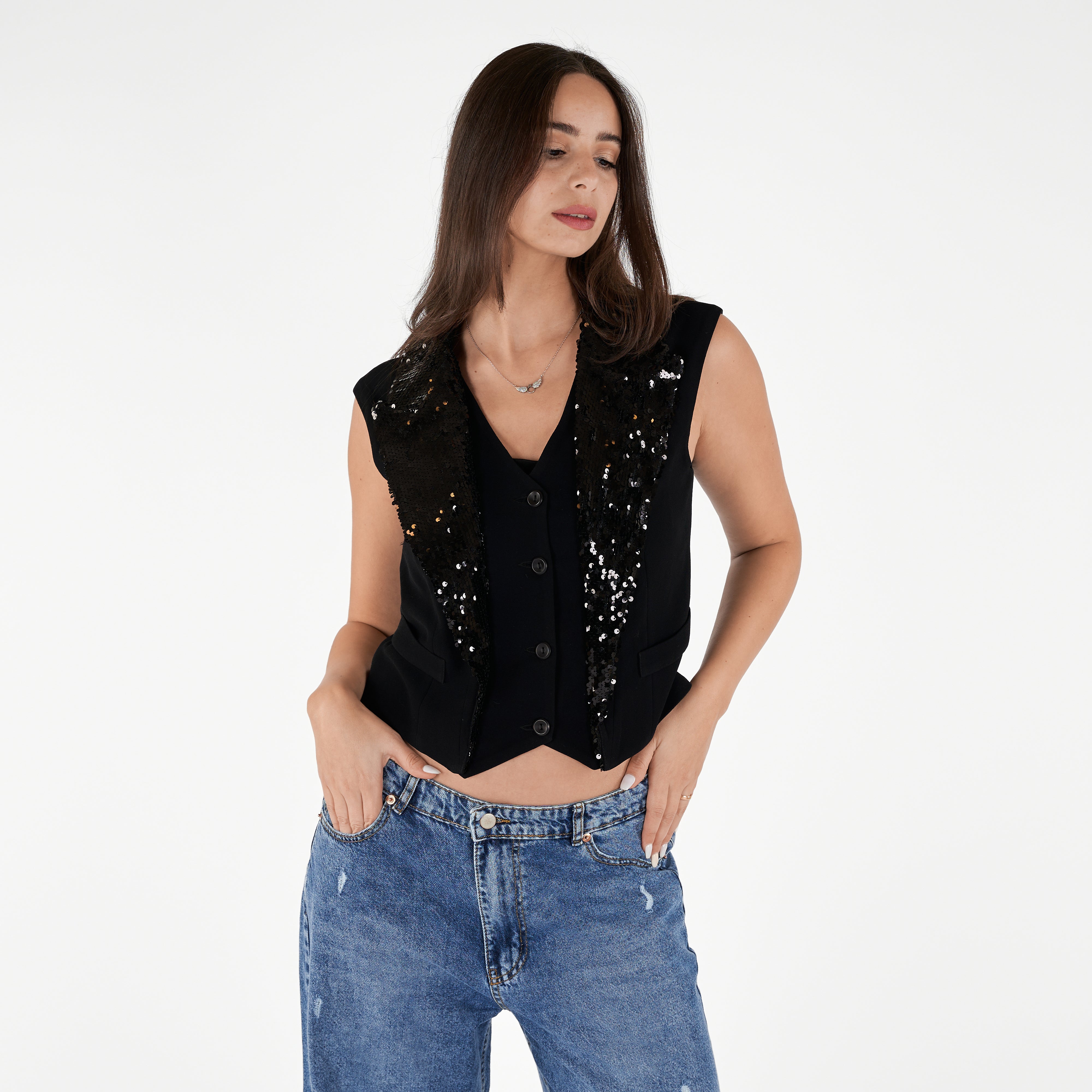 Sequins Sleeve Less Vest