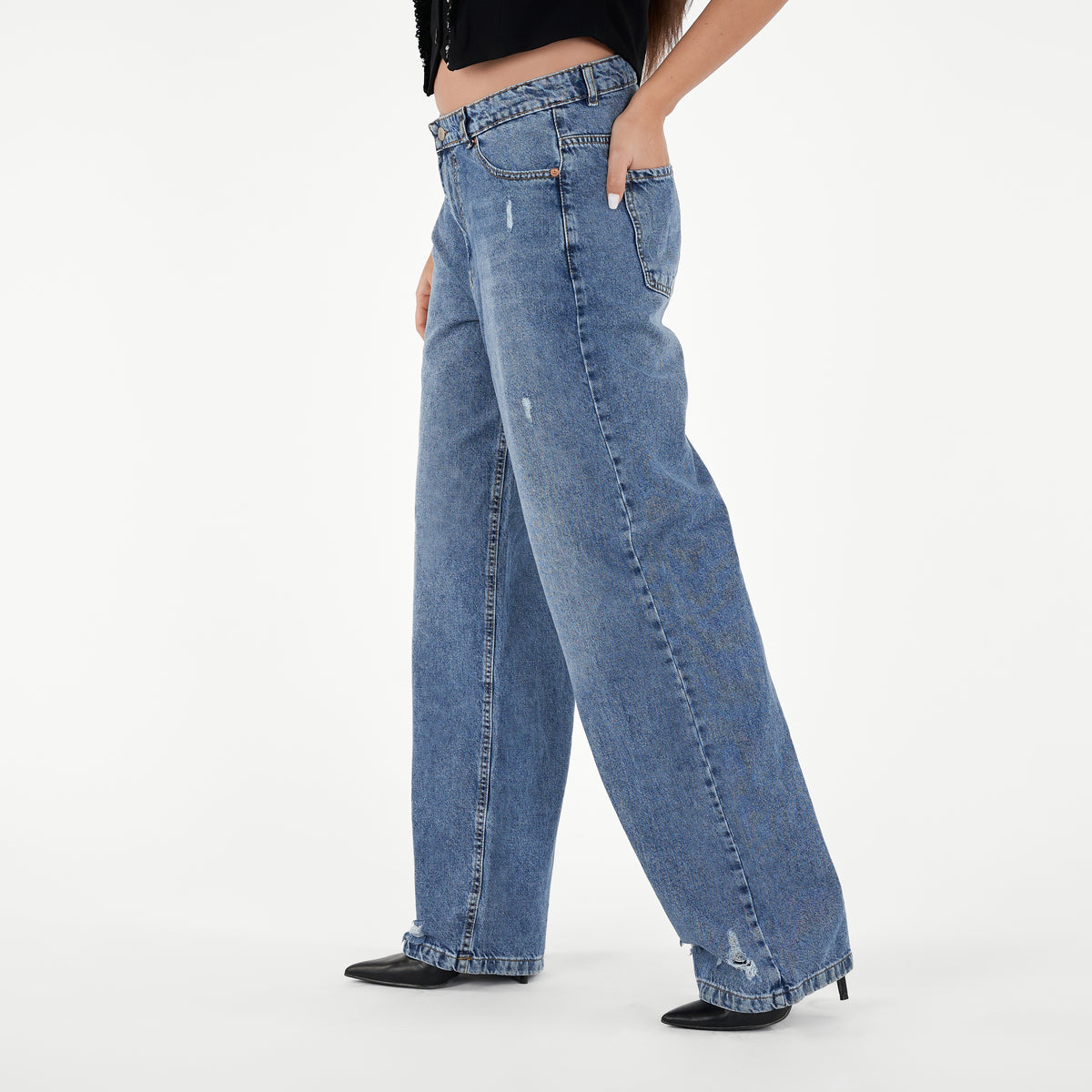 denim wide-leg casual patchwork python pants | wide... Wide Leg Denim Pants