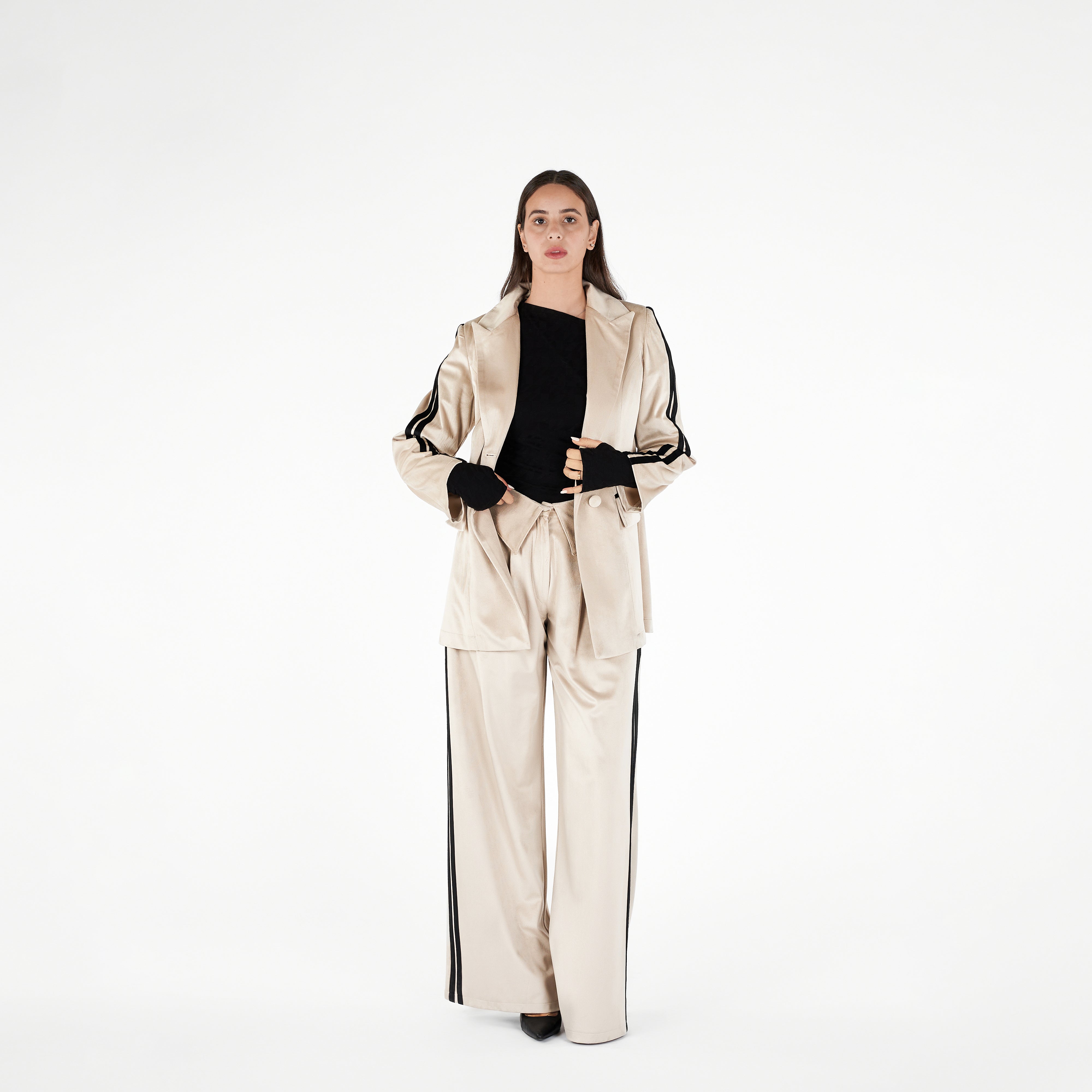 Velvet Side Stripe Wide Leg Trouser