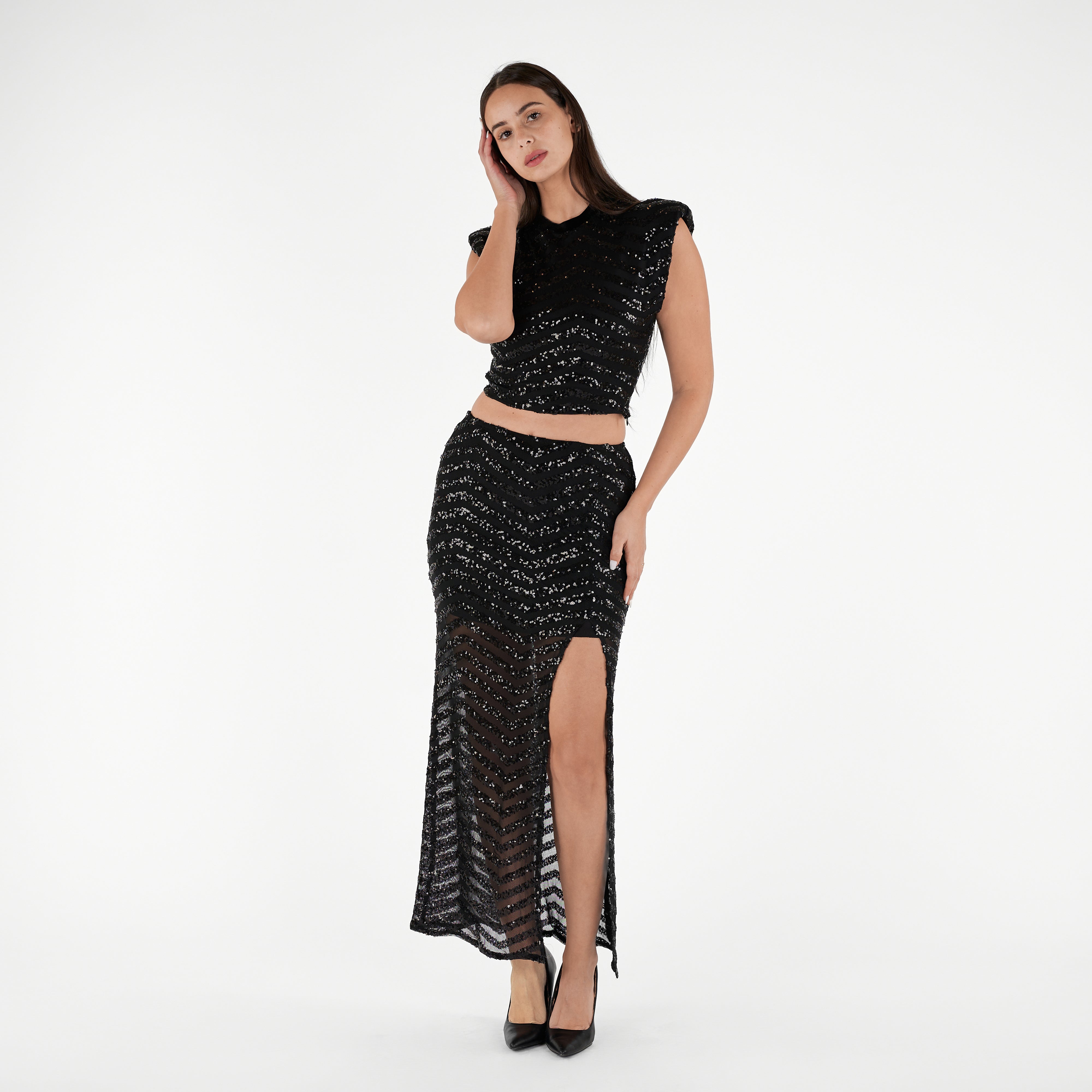 Sequins Sleeve Less Crop Top