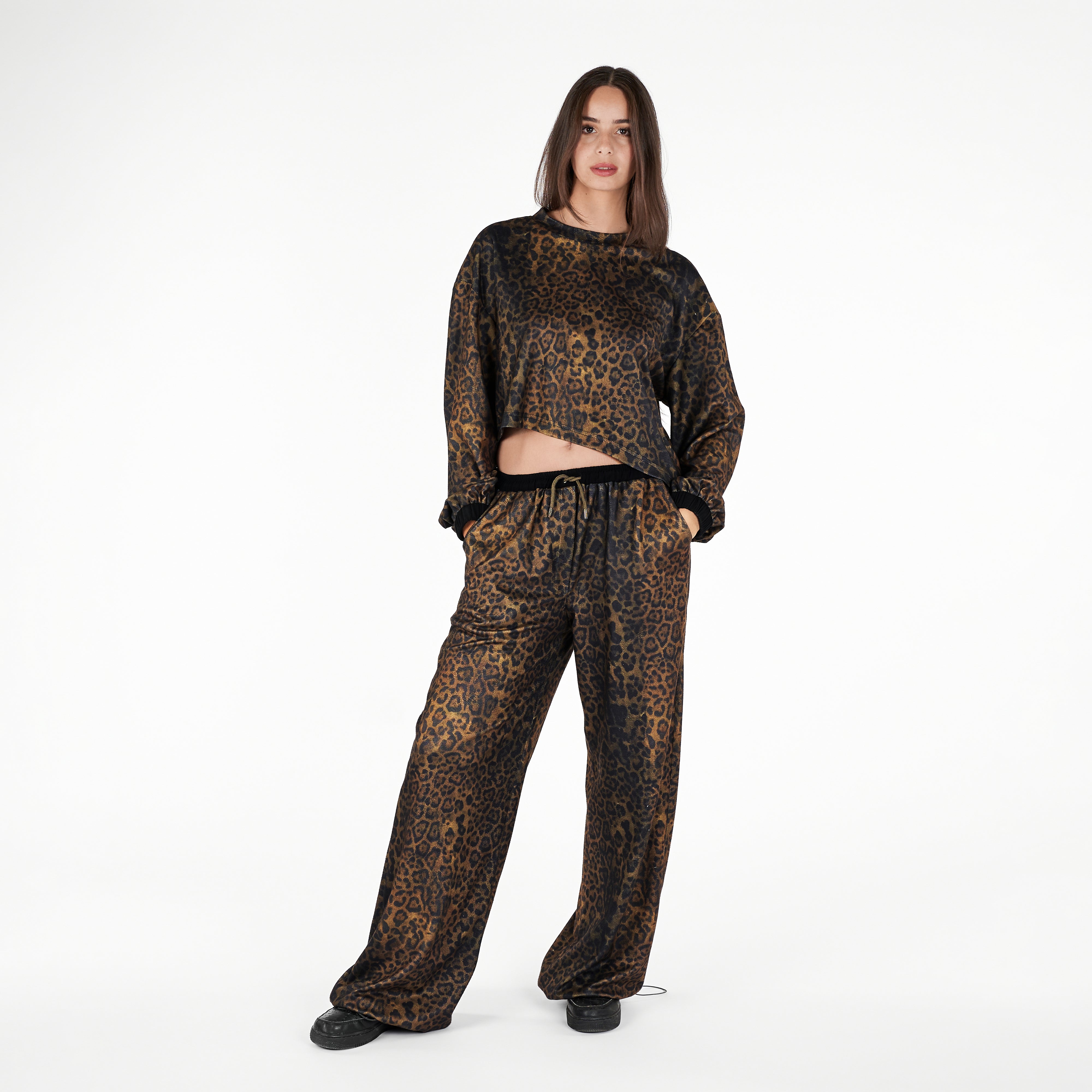 Crew Neck Long Sleeve Leopard Print Blouse