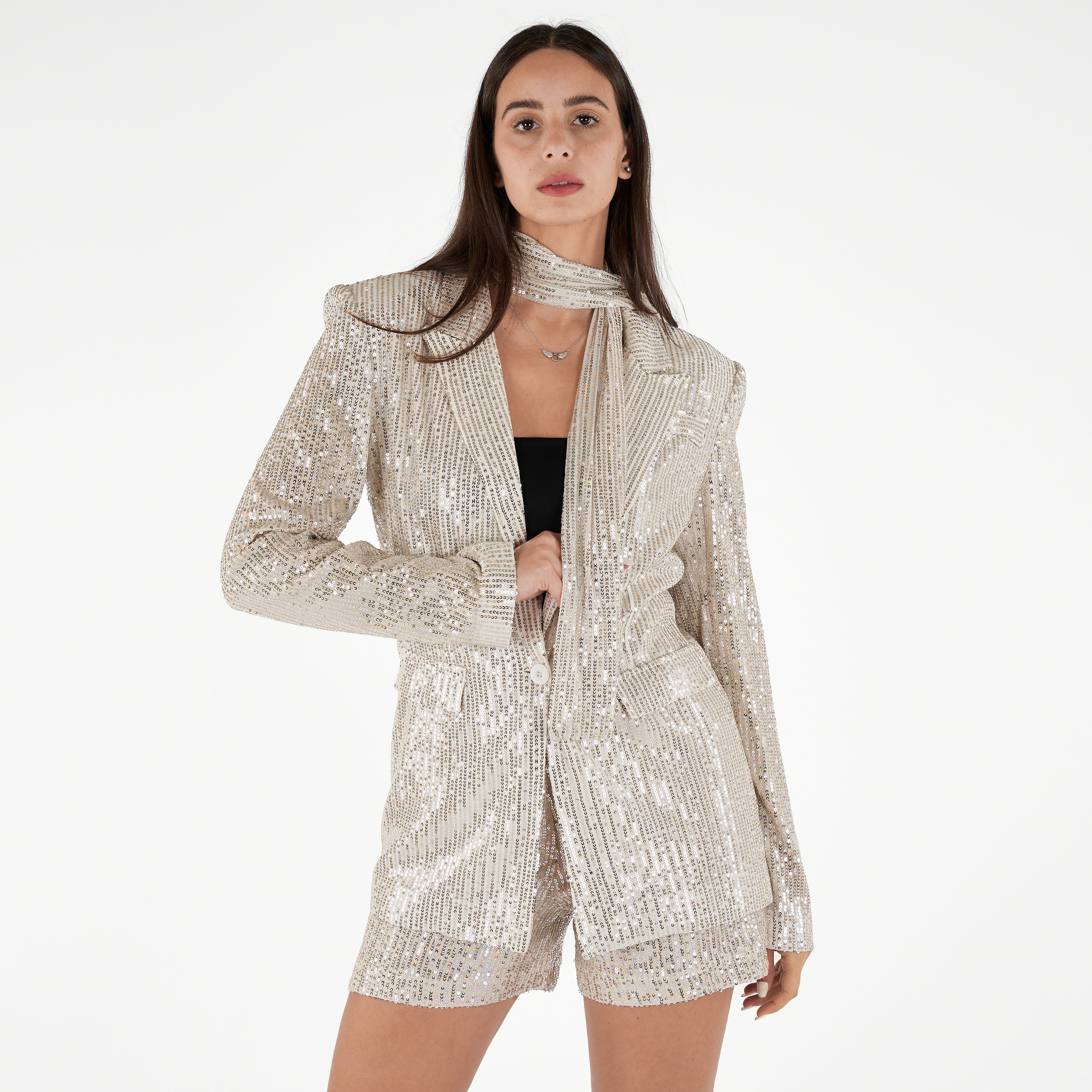 Long Sleeve Sequins Blazer