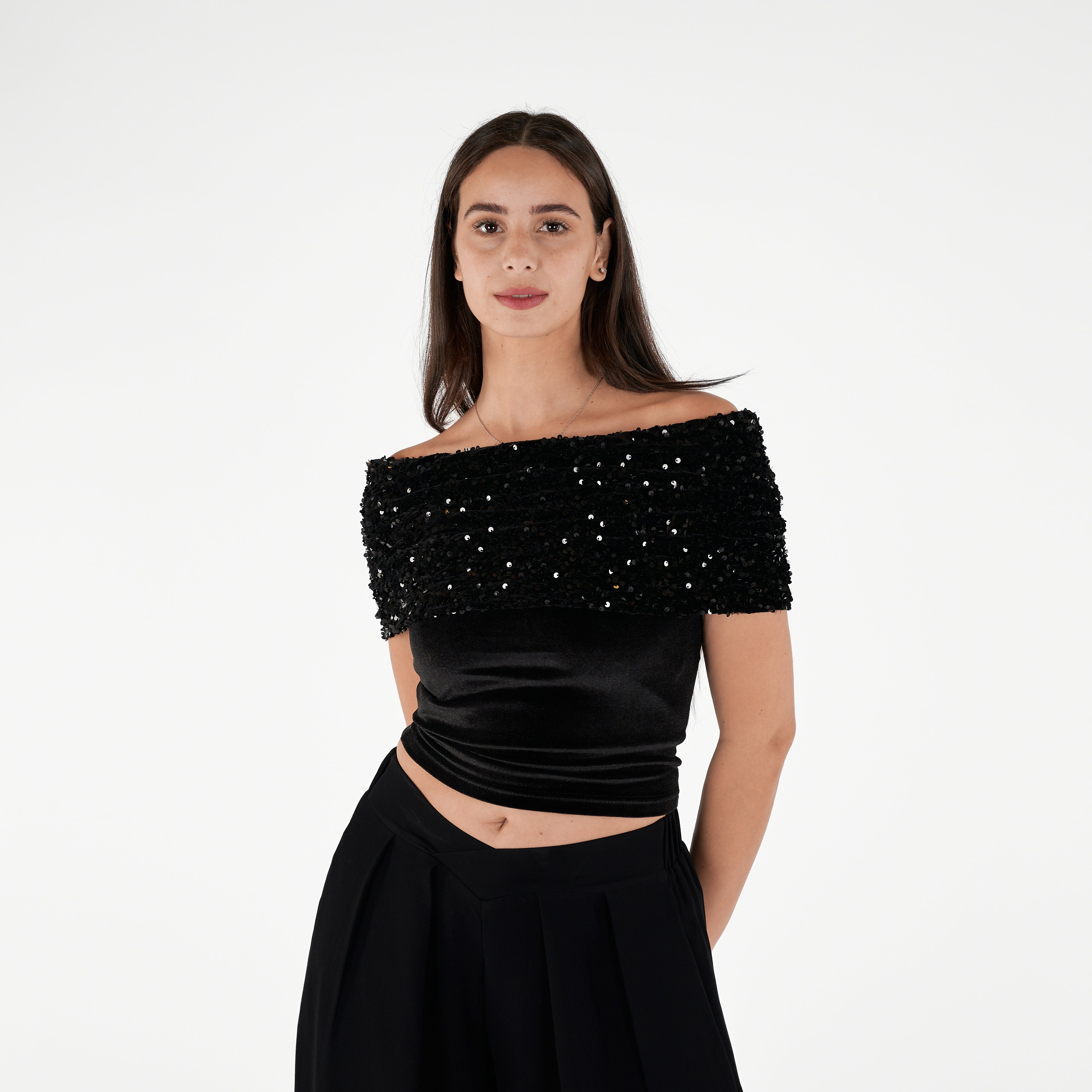 Velvet Off Shoulder Sequins Blouse