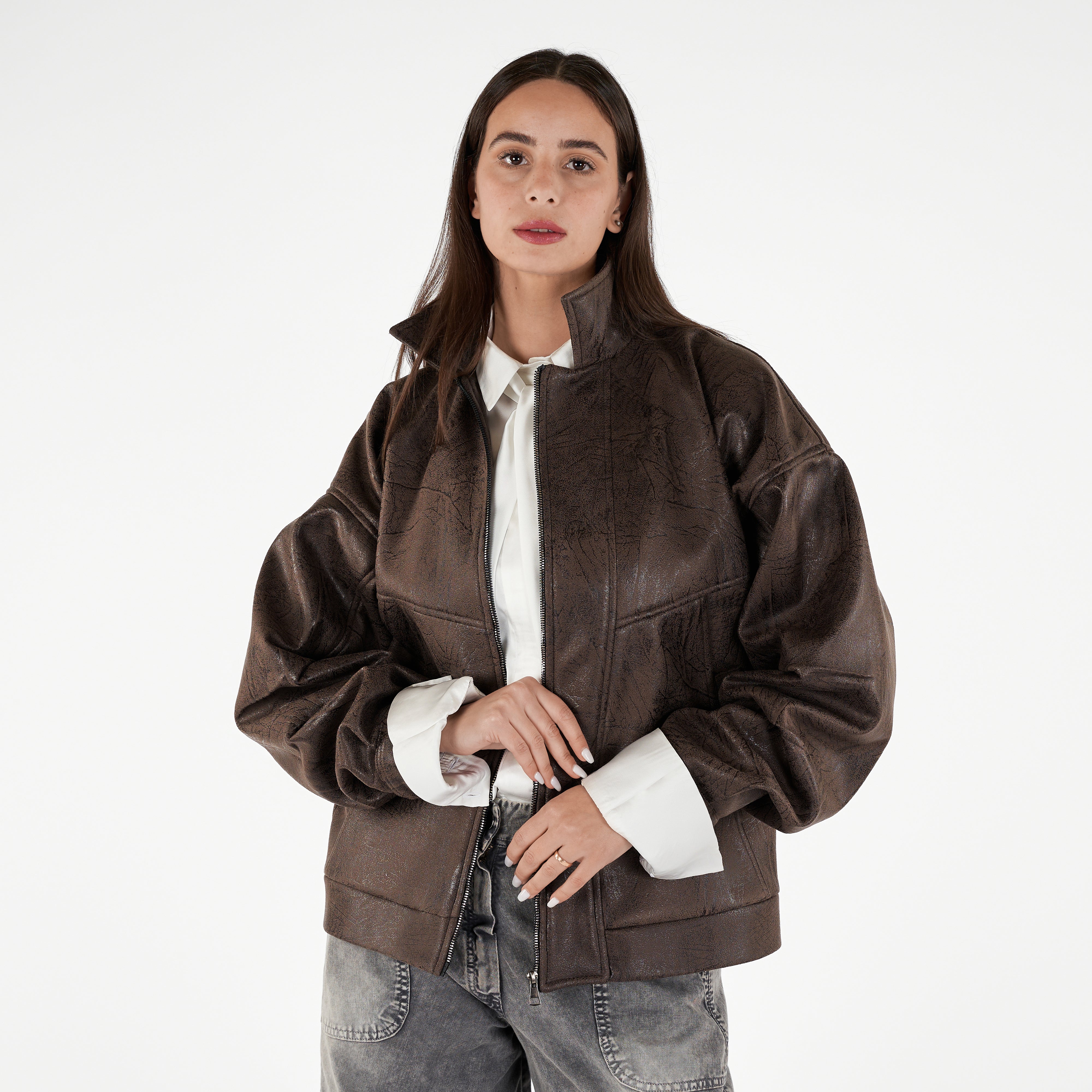 Faux Leather with Side Pockets Jacket