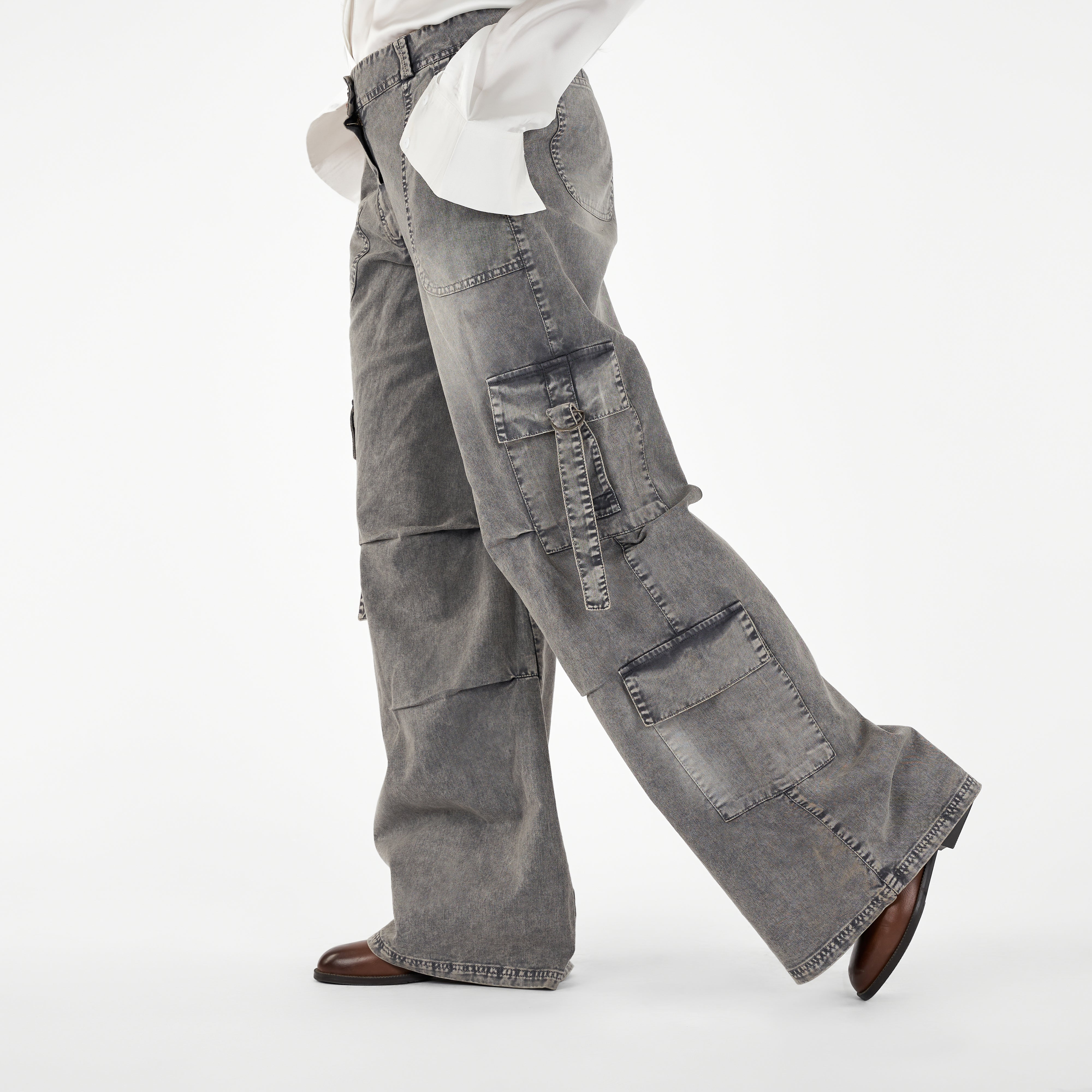 Wide Leg Cargo Denim Pants